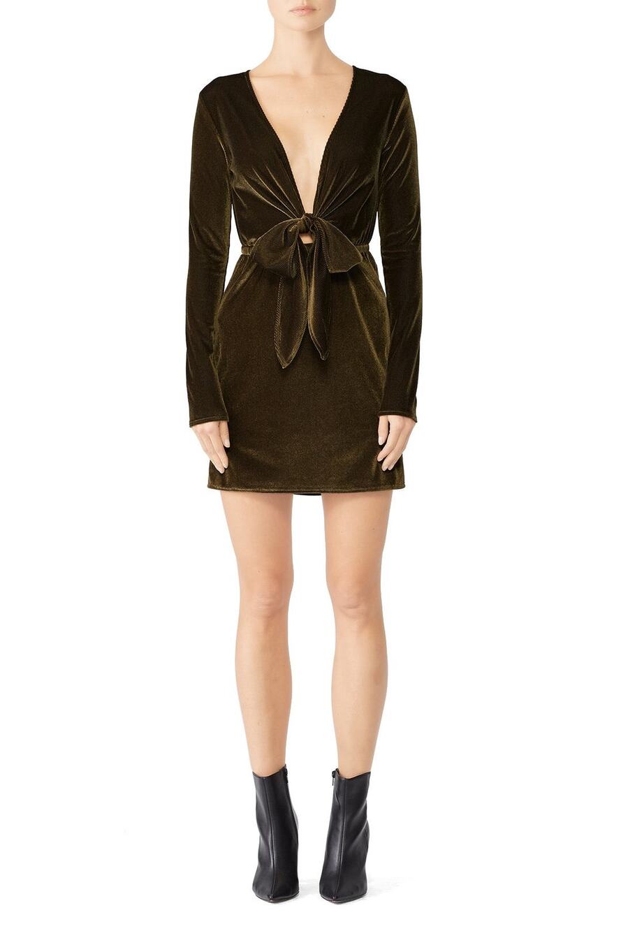 Show Me Your MuMu Velvet Green Monroe Tie Front Long Sleeve Mini Dress L